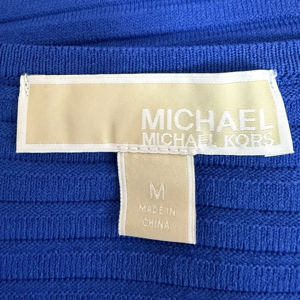 Michael Kors Sweater Dress Women's M Blue Ribbed Pleated Stretchy Casual Career